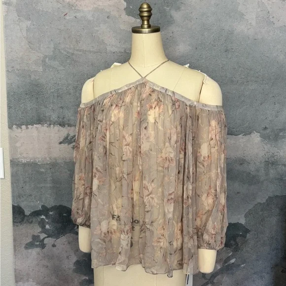 Zimmermann Floral Off-Shoulder Blouse - Gray and Pink 100% Silk - Picture 4 of 12